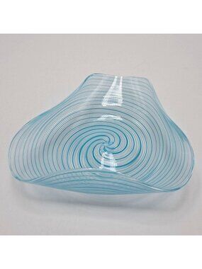 Murano Glass Spiral Design Pin Dish Blue Clear Glass Home Decor